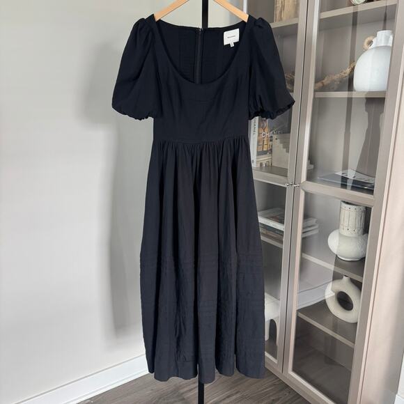 Reformation Black Scoop Neck Puff Sleeve Tiered Maxi Dress 6 Organic Cotton - Picture 2 of 7